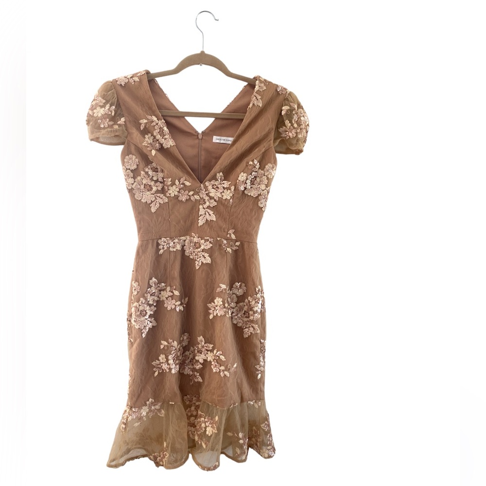 Dress the Population Off White/ Nude Dress Floral Sequins NWOT
